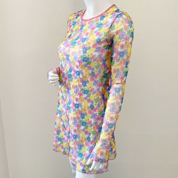 Delias by Dolls Kill Flower Power Long Sleeve Floral Print Mesh Mini Dress - Picture 6 of 6